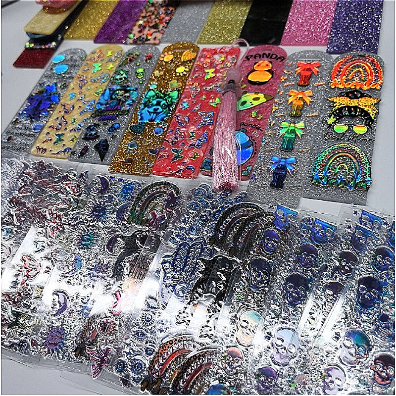 Wholesale Random Holographic Stickers 20/50/100pcs UV DTF Wraps & Cartoon Random Styles Bookmark Stickers for Crafts laser wraps